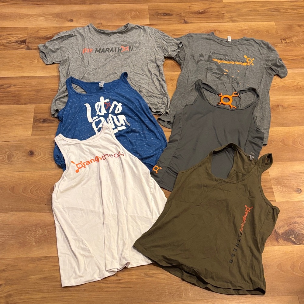 Set of 6 Orangetheory Tops- Gray, Blue, White, Olive
